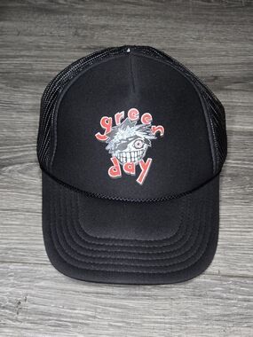 Green Day Trucker Hat OTTO Black Mesh Snapback Punk Rock Band Graphic Cap